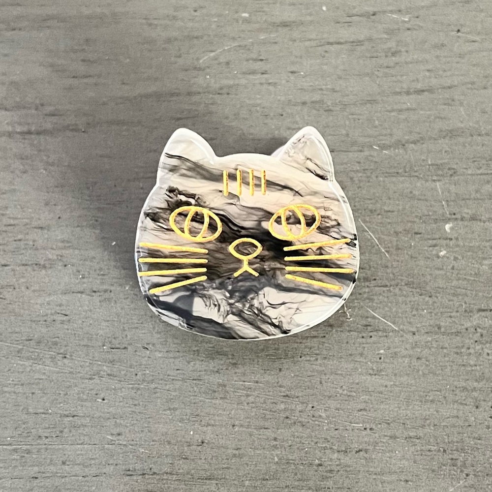 Gray & Silver Cat Kitten Kitty & Metallic Gold 1.5" Small Lobster Claw Hair Clip